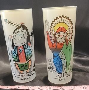 1950s vintage Native American frosted glasses / bar art
